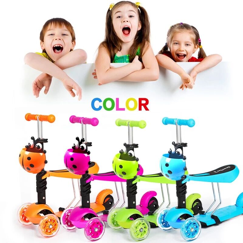 Детский самокат 3 колеса для самых маленьких (разноцветные, светящиеся колеса)